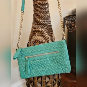 Moda Luxe Leather Sea Glass Woven Crossbody Bag